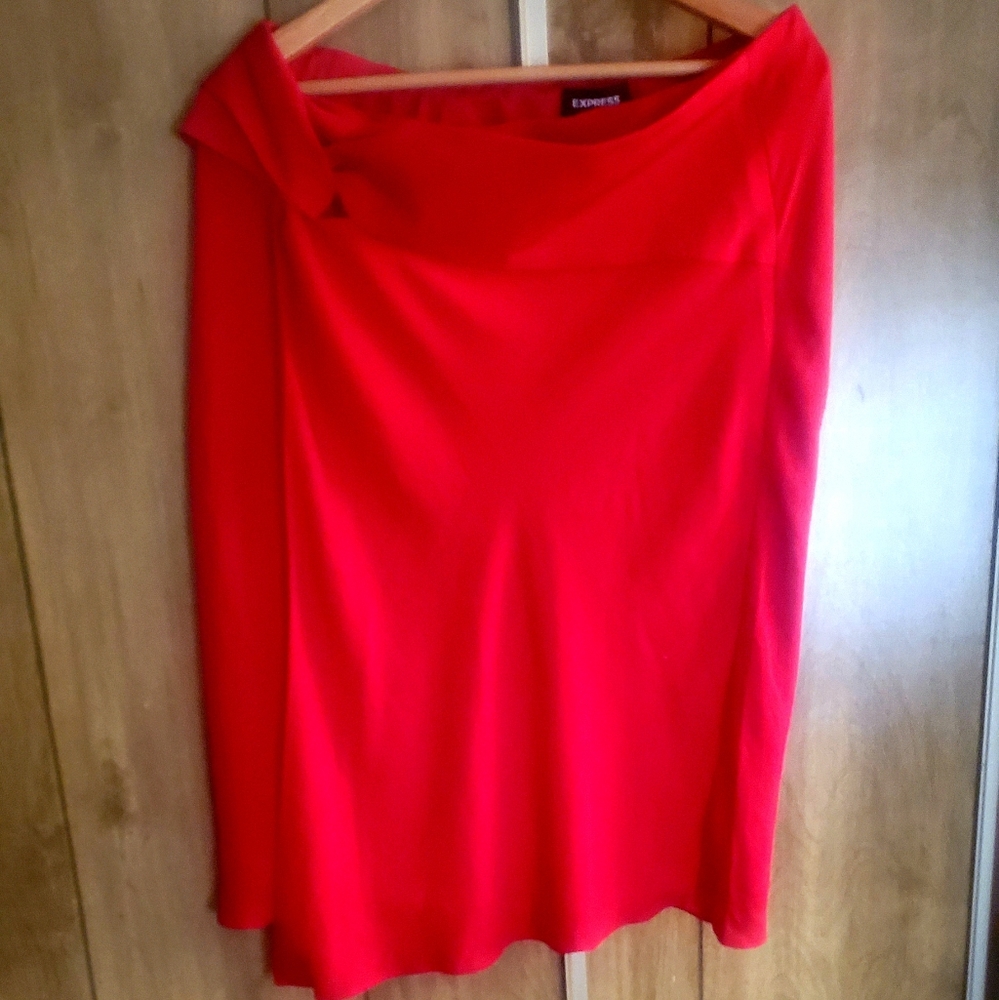 High Waisted Satin Midi Skirt Red with Side Slit